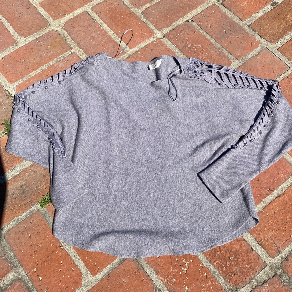 Fancy gray lace sweater with pearl like decor